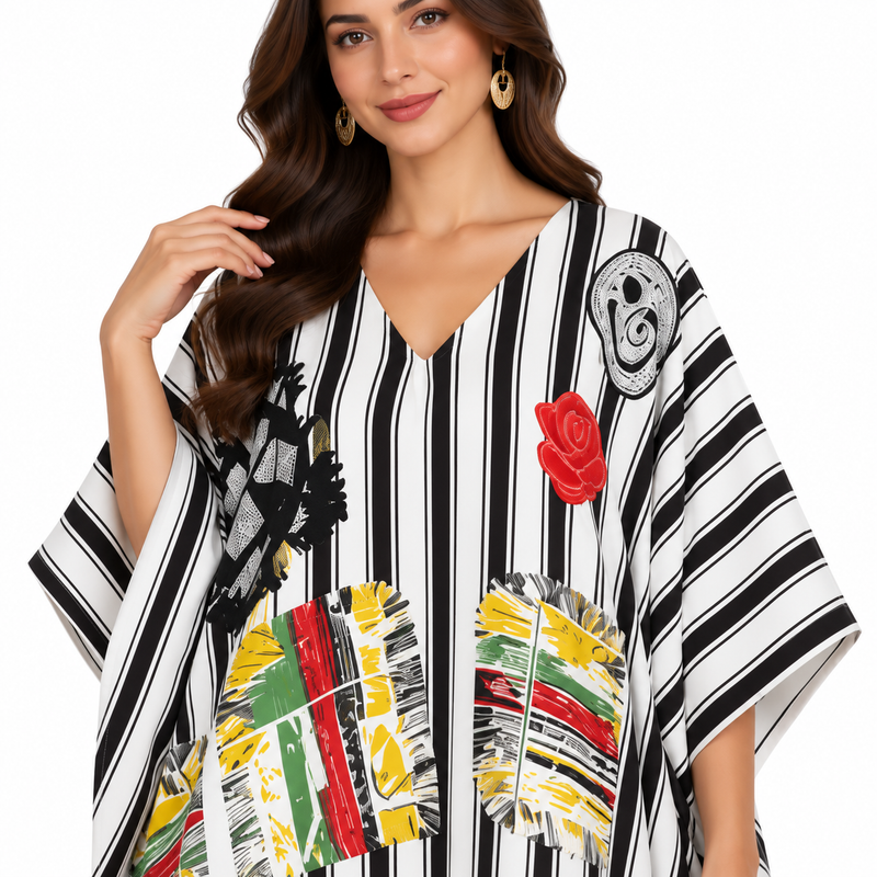 Black White Striped Artistic Women’s Kaftan-4