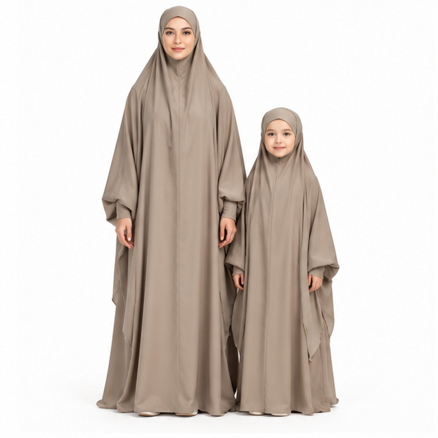 Elegant Khaki Matching Mother Daughter Jilbab-1