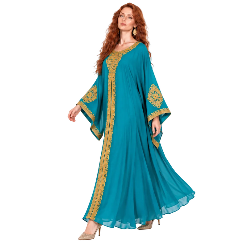 Blue Gold Embroidered Elegant Lebaran Kaftan-3