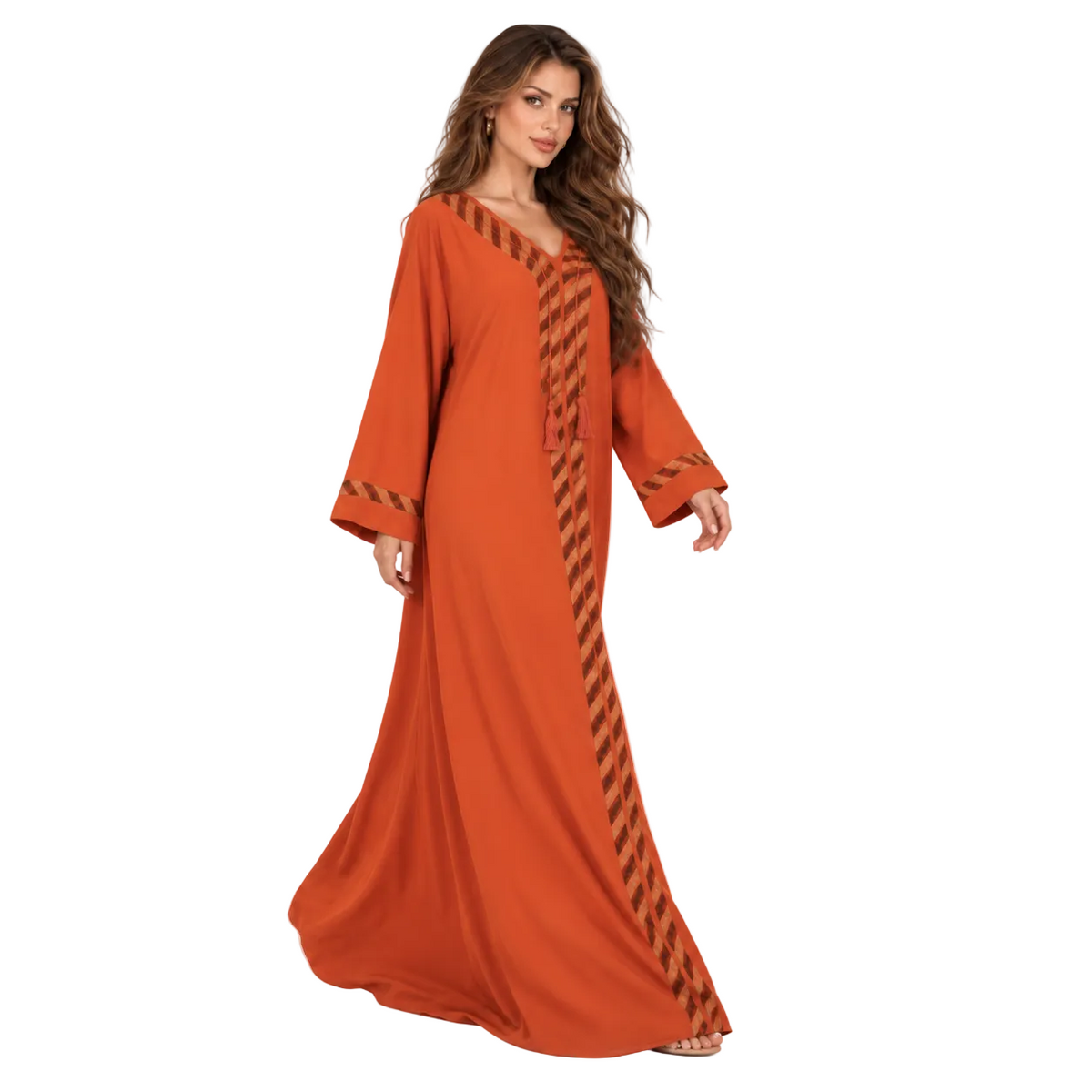 Orange Gold Trim Elegant Kaftan Dress-3