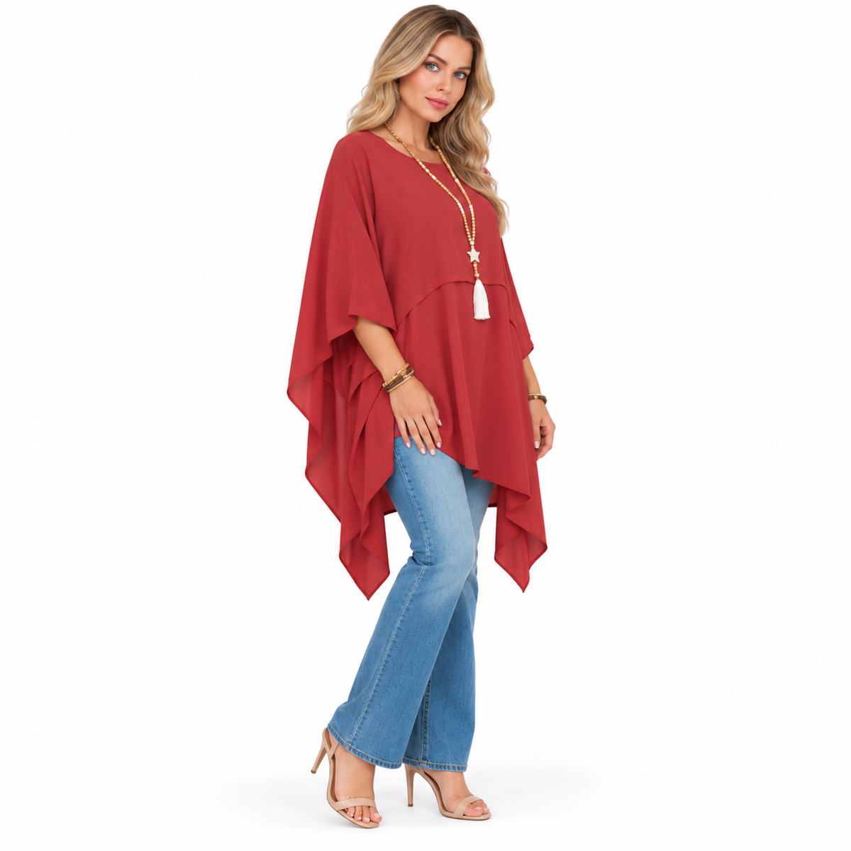 Elegant Rust Red Flowy Kaftan Top