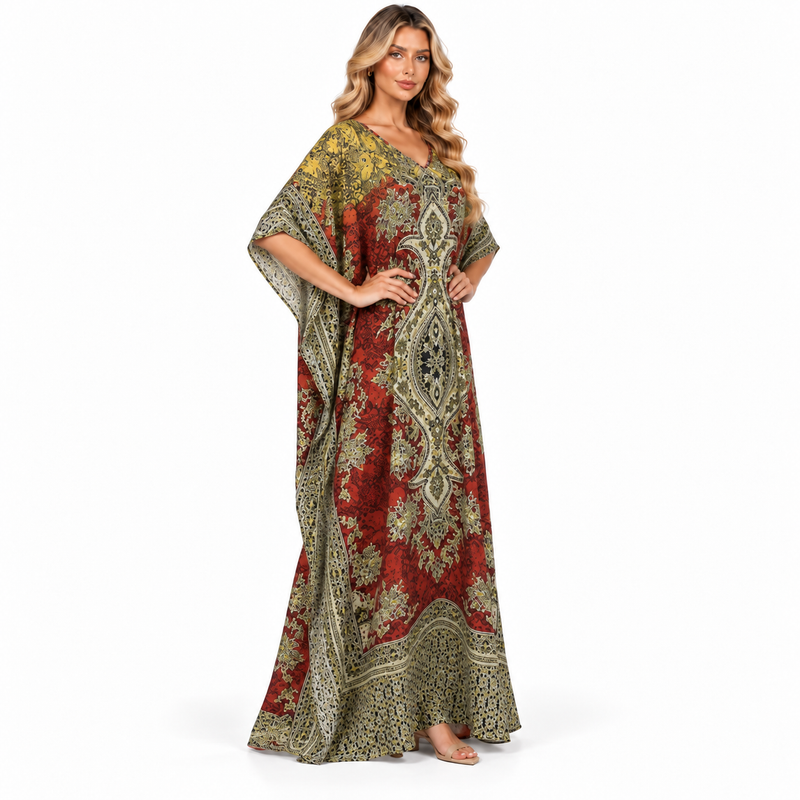 Yellow Ornate Paisley Printed Modern Kaftan-3