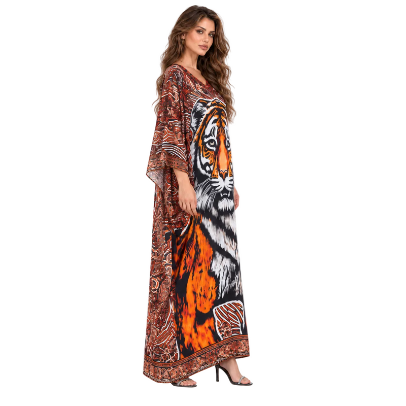 Luxury Tiger Print Batwing Maxi Kaftan-3