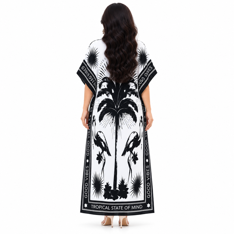 Elegant Black Print Women’s Kaftan Dress-4