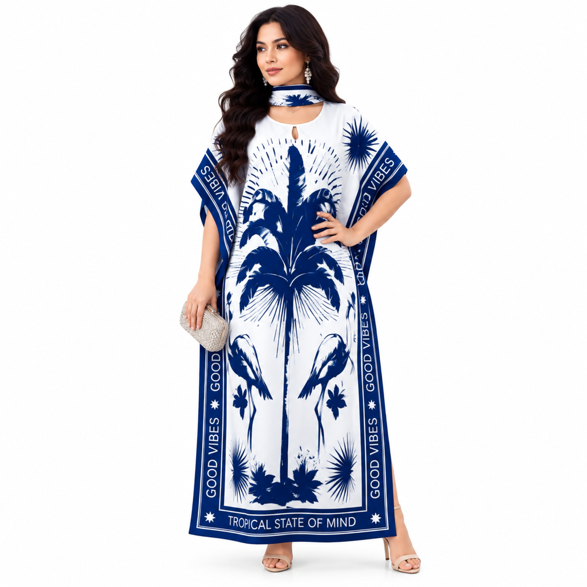Deep Blue Printed Women’s Baju Kaftan