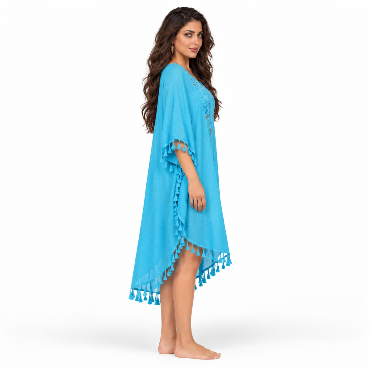Blue Crochet Tassel Relaxed Beach Kaftan-3