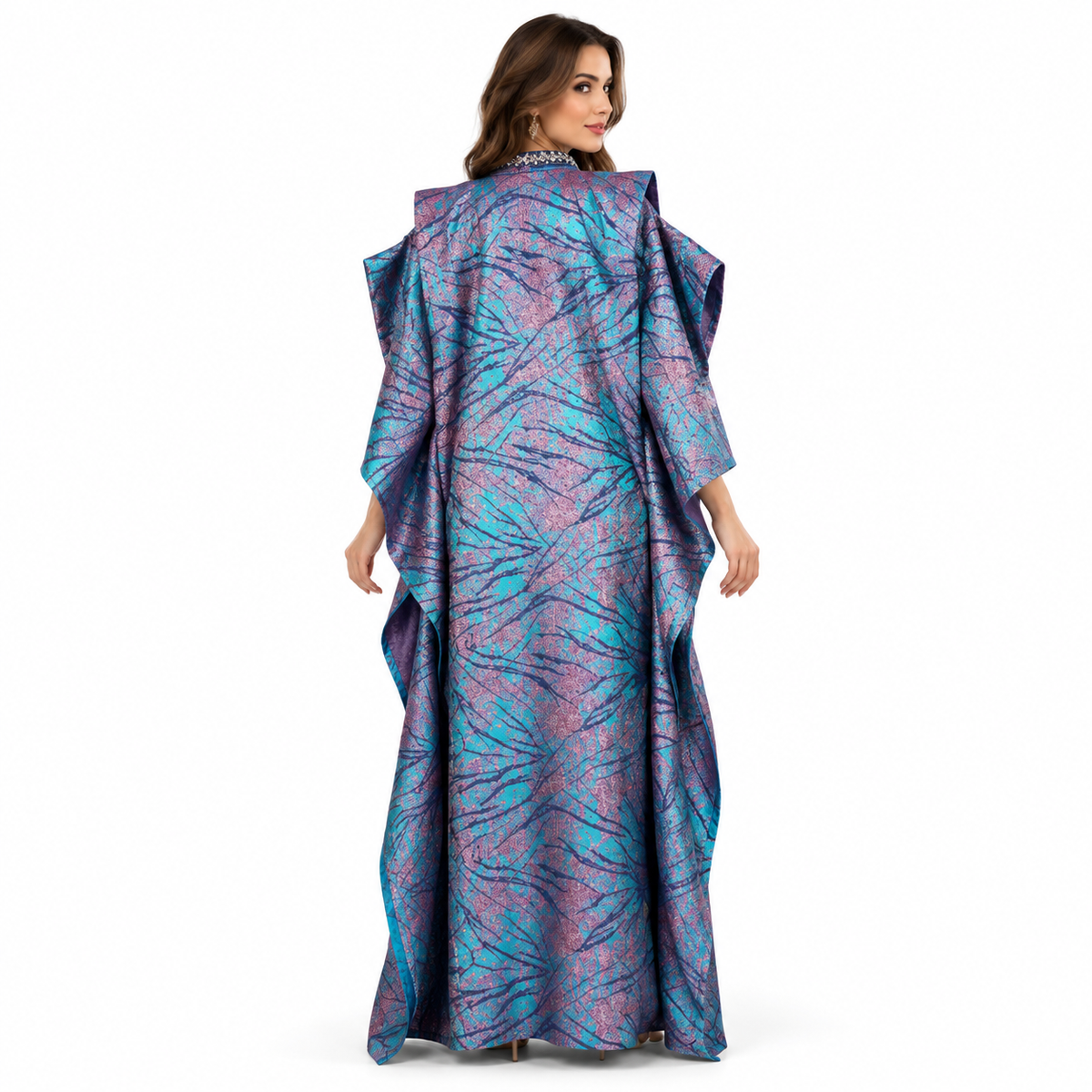 Turquoise Purple Printed Luxury Kaftan Dress-4