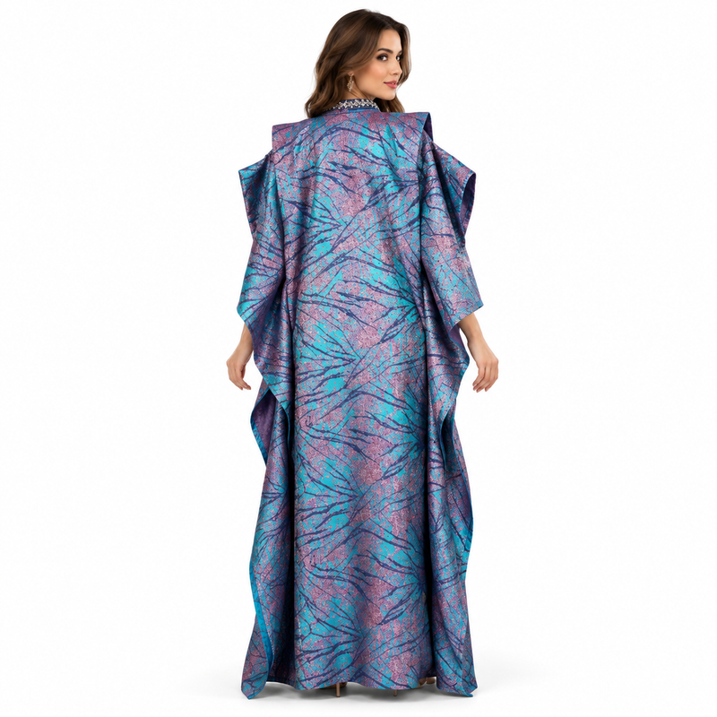 Turquoise Purple Printed Luxury Kaftan Dress-4