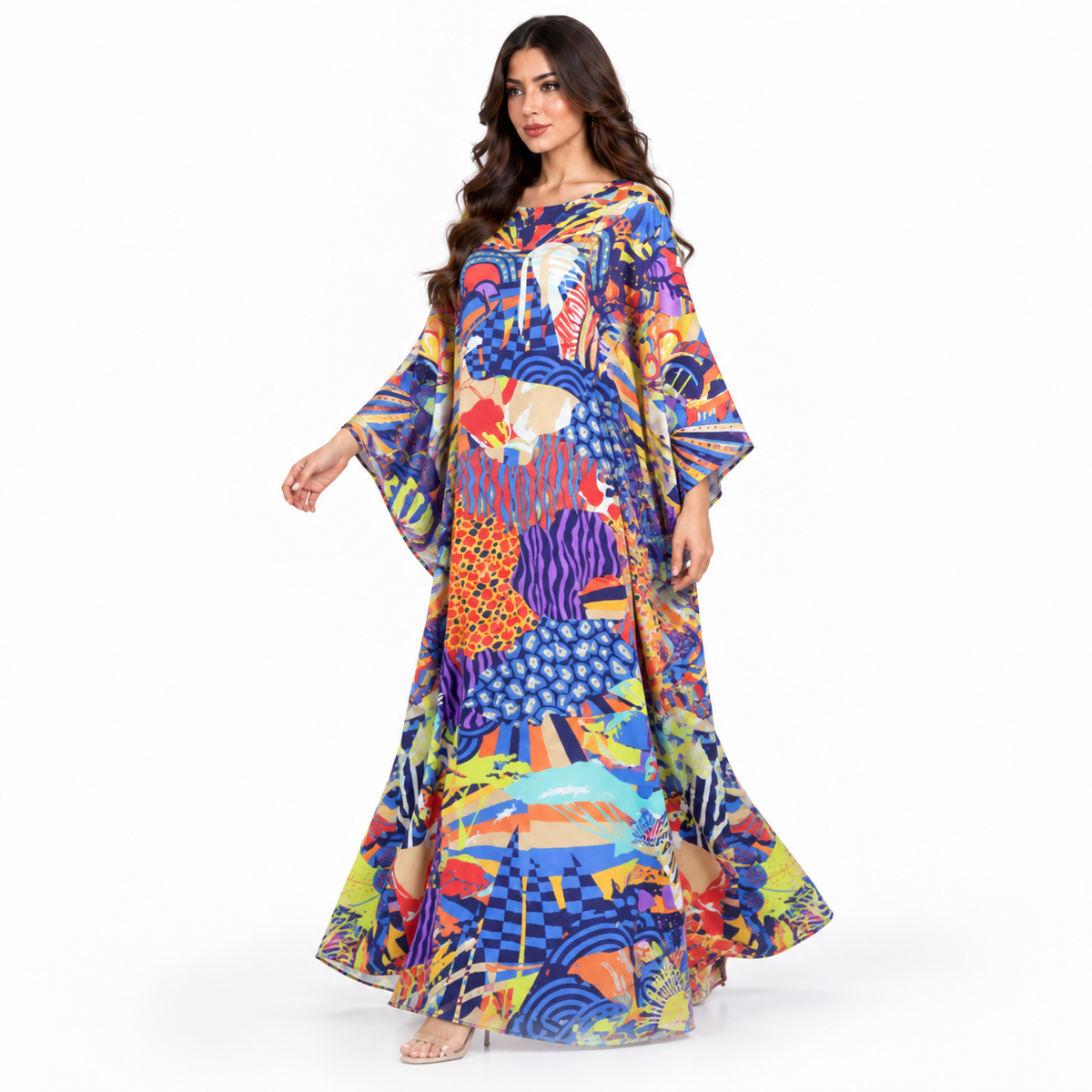 Vibrant Abstract Print Flowing Maxi Kaftan-2