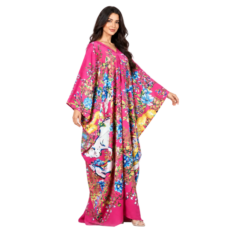 Elegant Fuchsia Floral Print Maxi Kaftan-2