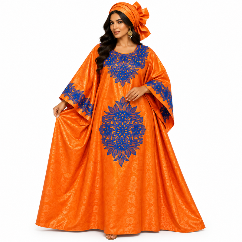 Orange Blue Embroidered Luxury Kaftan-1