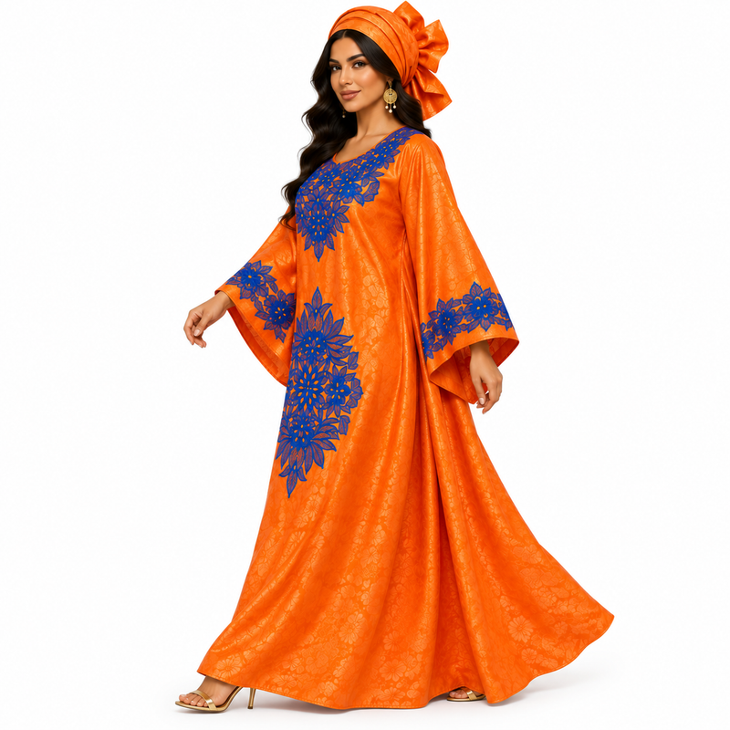 Orange Blue Embroidered Luxury Kaftan-2