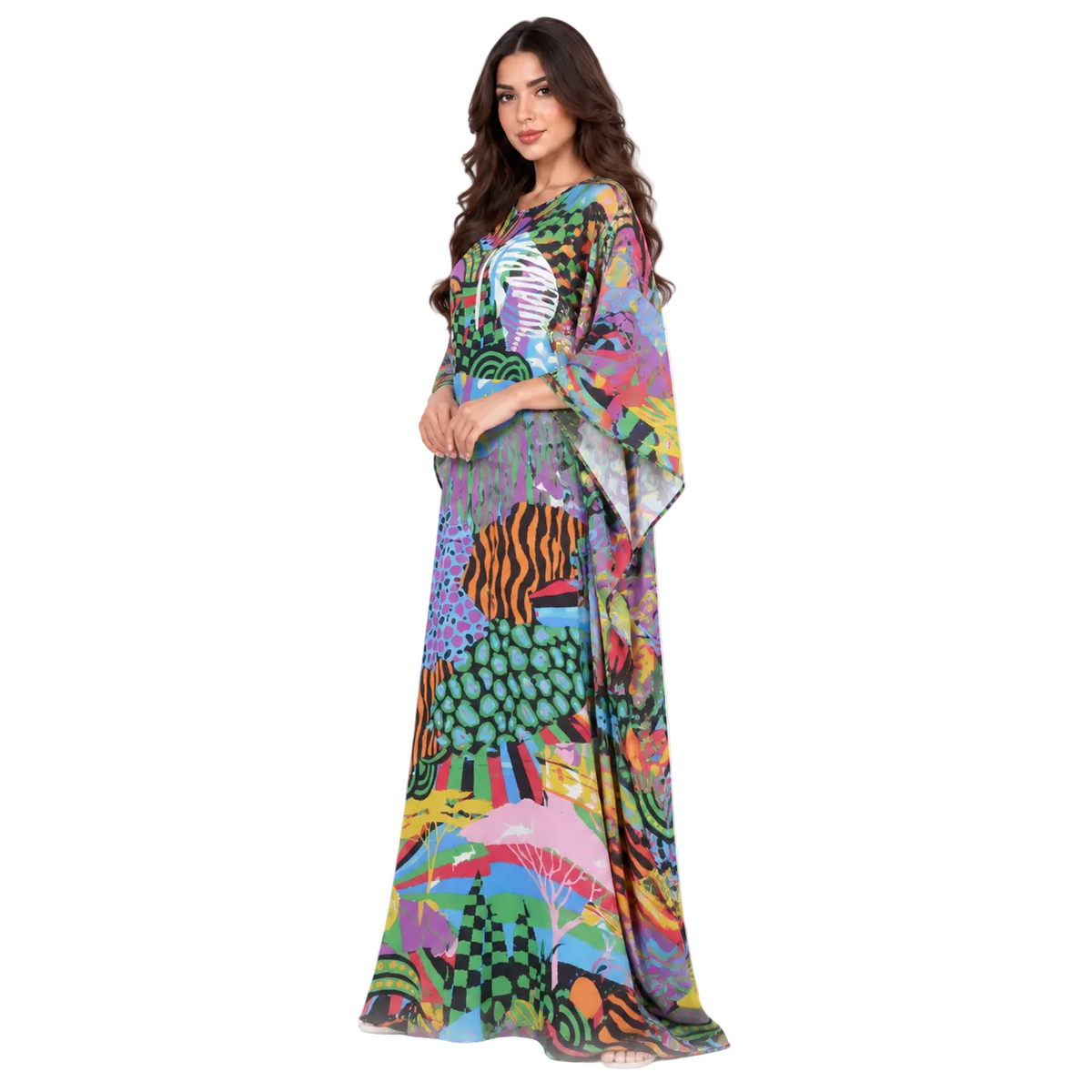 Colorful Abstract Print Flowing Maxi Kaftan-3