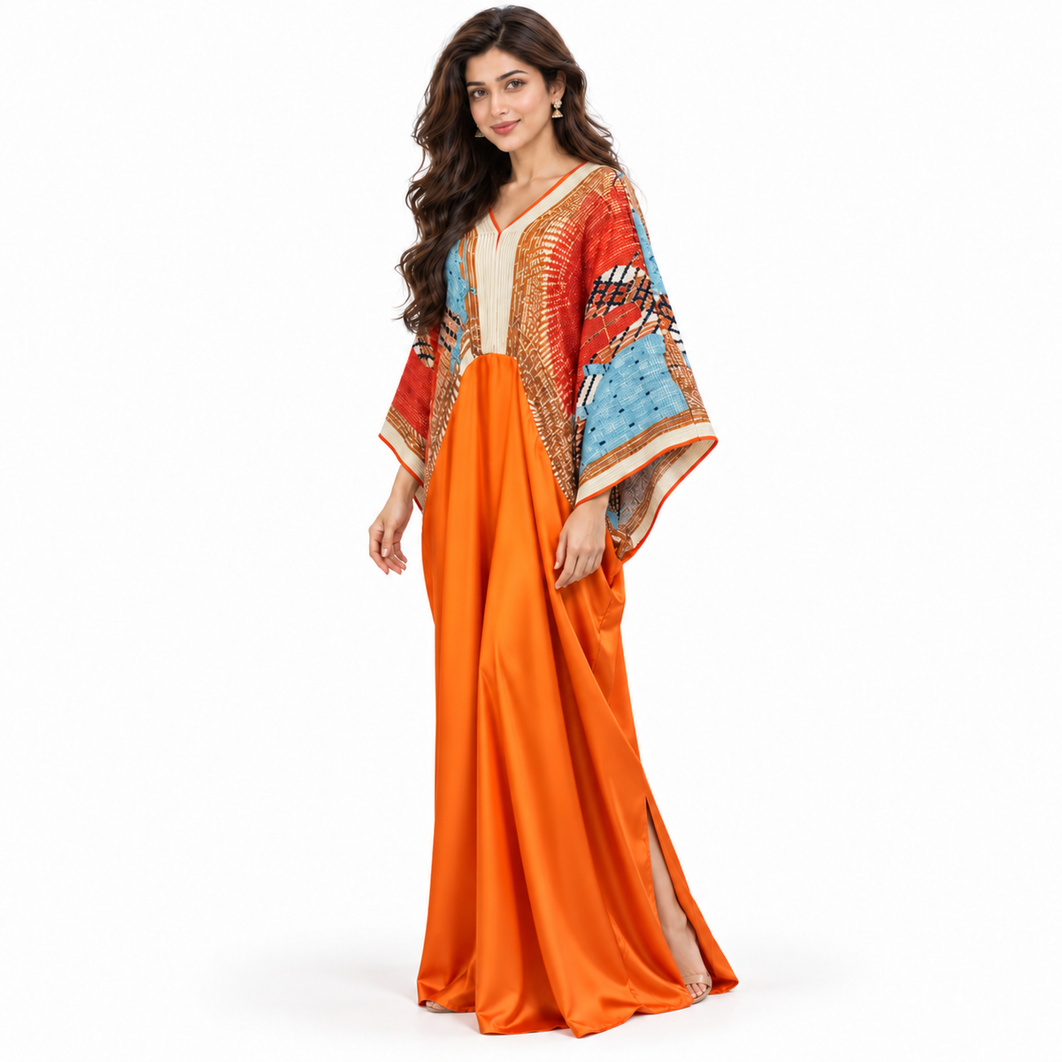 Elegant Orange Multicolor Pakistani Kaftan Dress-3