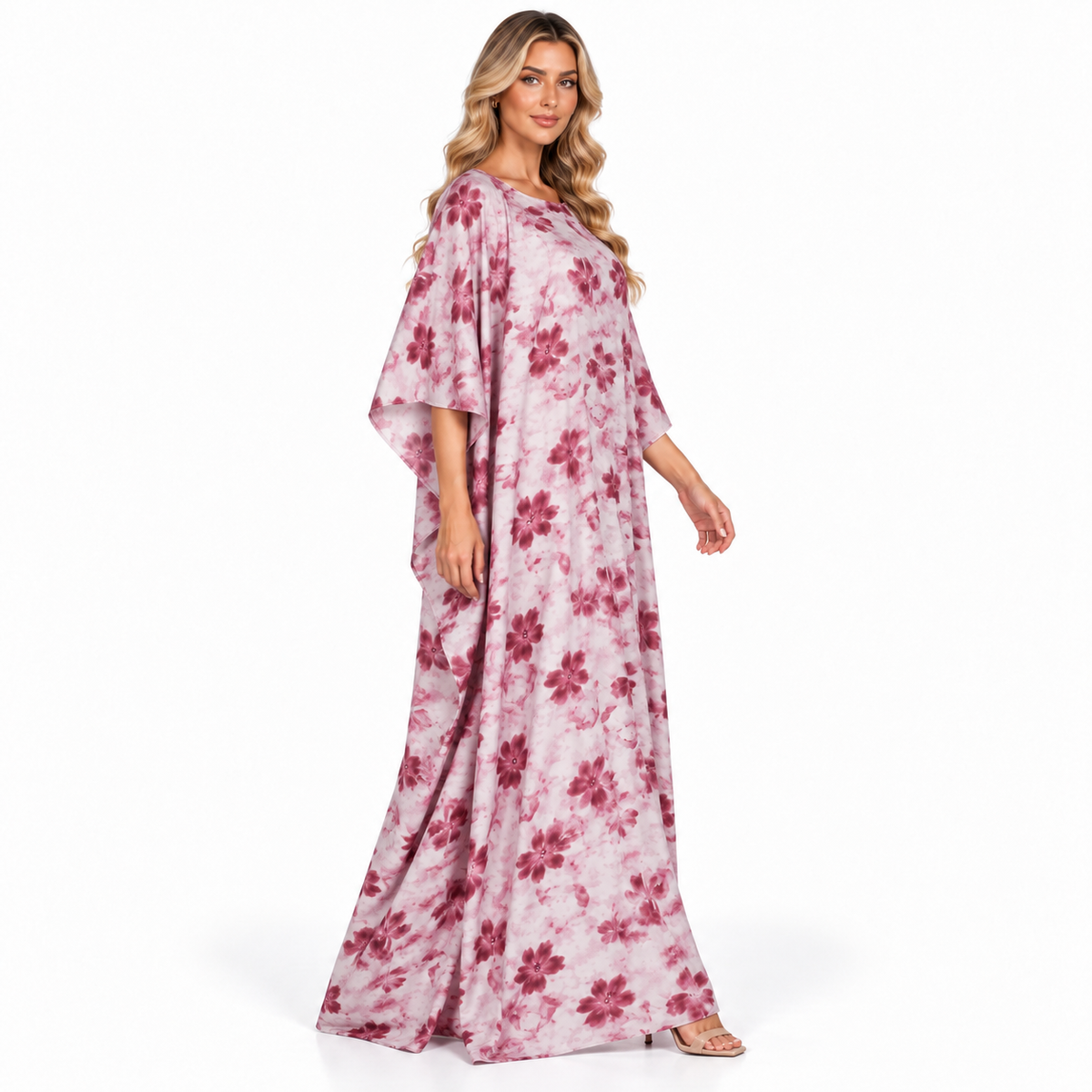 Pink Floral Printed Elegant Modern Kaftan-3