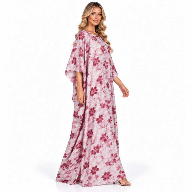 Pink Floral Printed Elegant Modern Kaftan-3