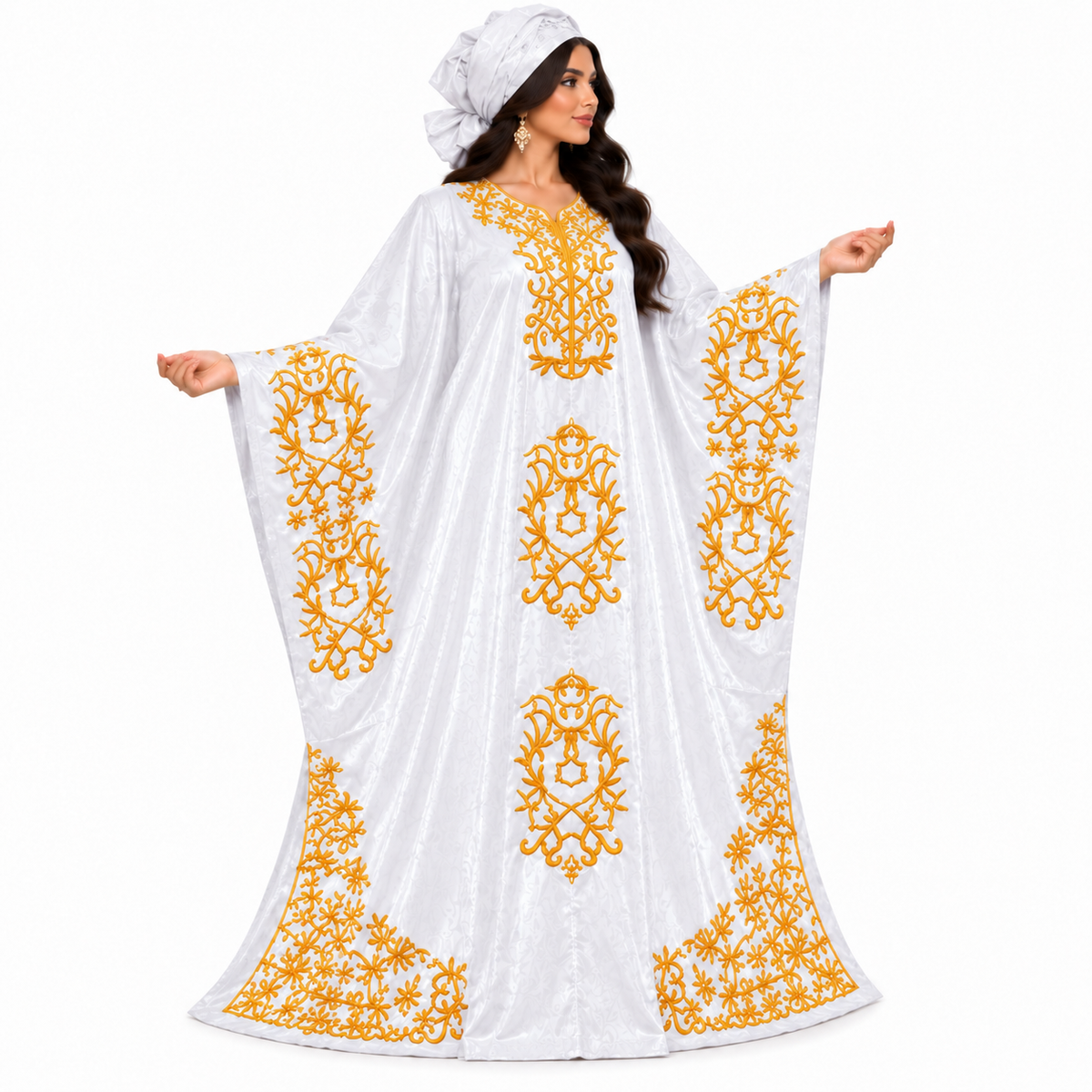 White Gold Embroidered Luxury Kaftan-3