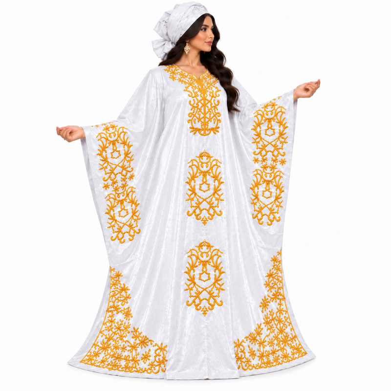 White Gold Embroidered Luxury Kaftan-3
