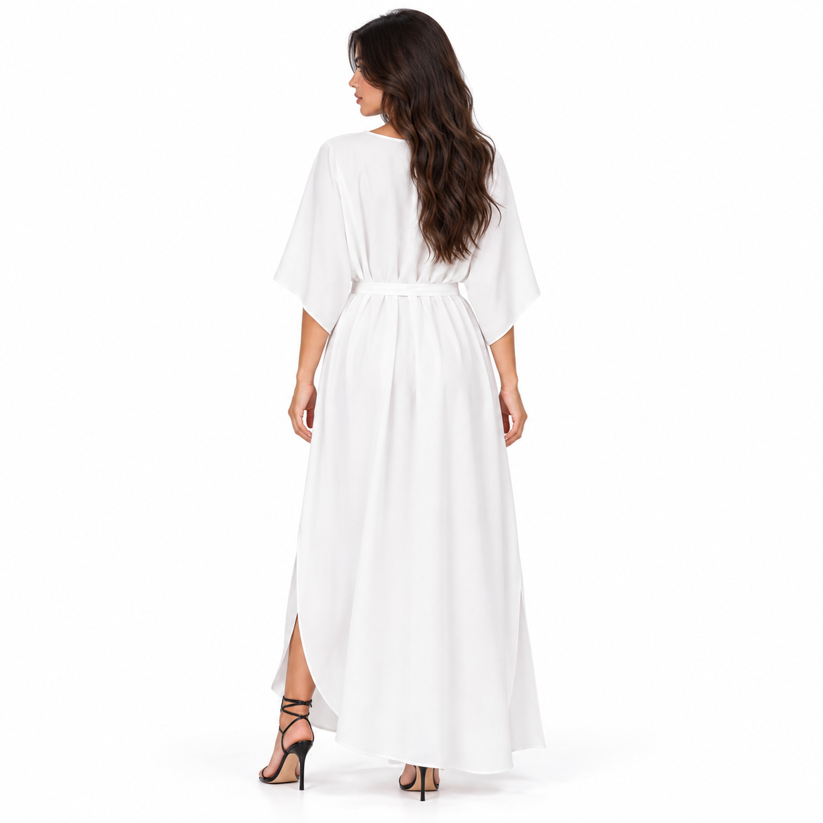 White Kaftan With Elegant Floral Embroidery-4