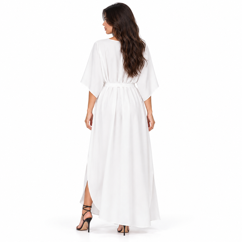 White Kaftan With Elegant Floral Embroidery-4