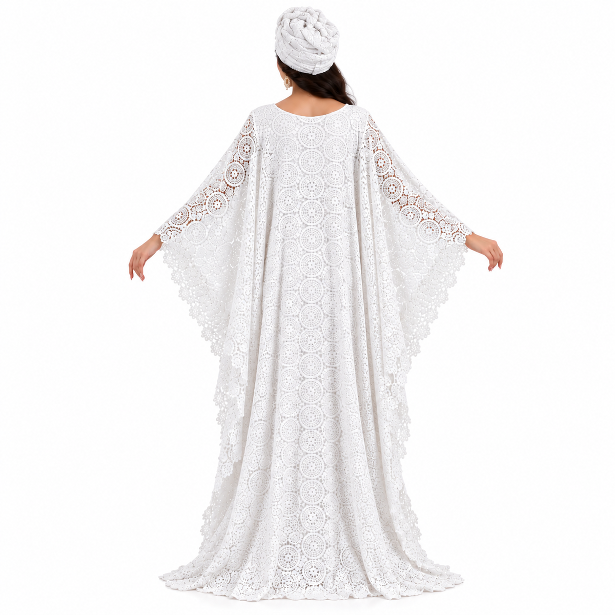 White Lace Flowing Kaftan Dress-4