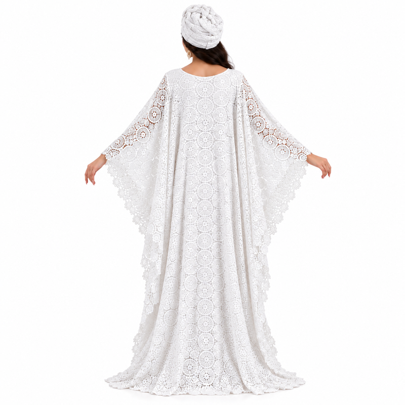 White Lace Flowing Kaftan Dress-4