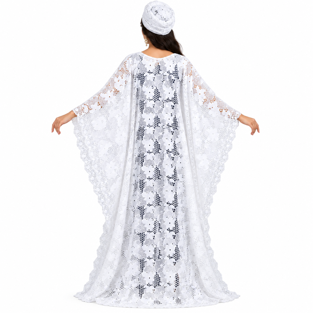 White Floral Lace Kaftan Dress-4