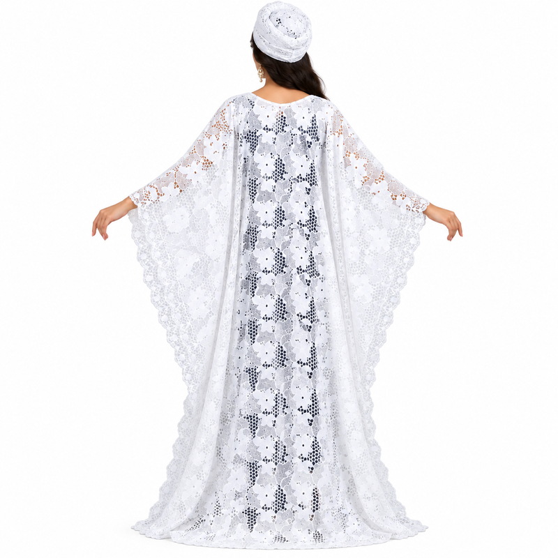 White Floral Lace Kaftan Dress-4