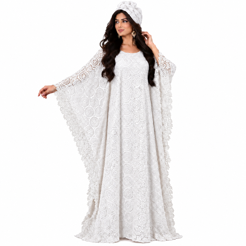 White Lace Flowing Kaftan Dress-1