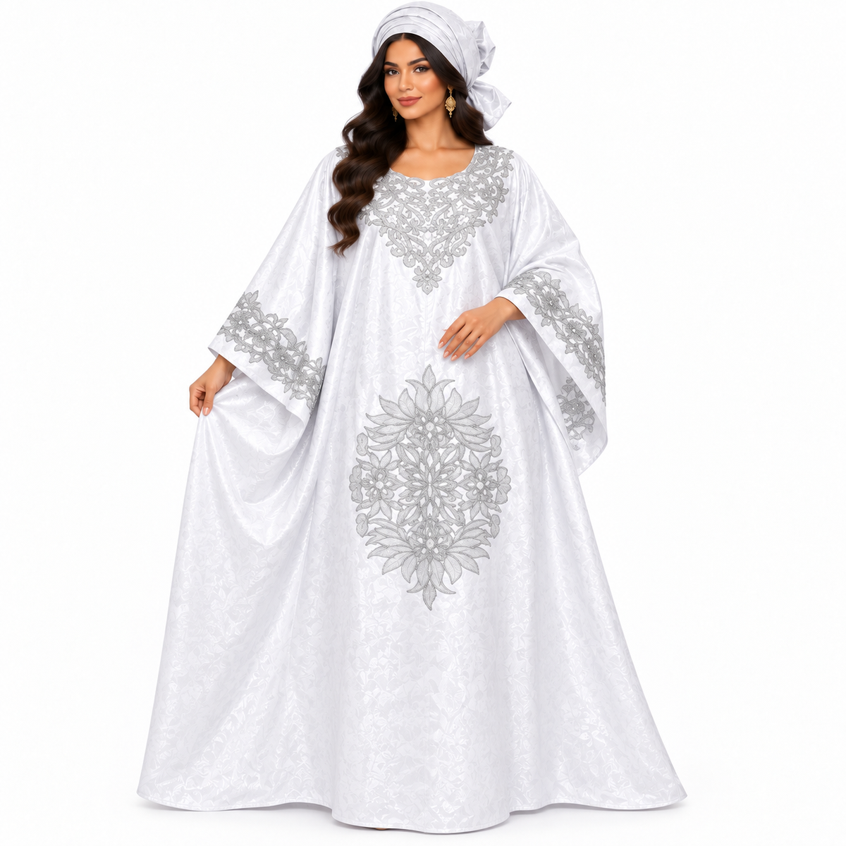 White Silver Embroidered Luxury Kaftan-1