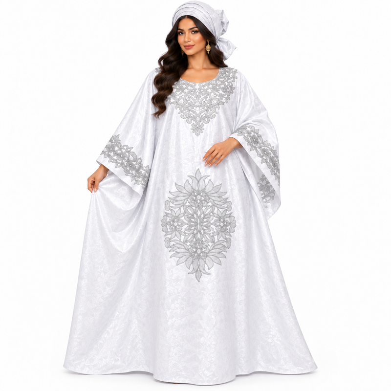 White Silver Embroidered Luxury Kaftan-1