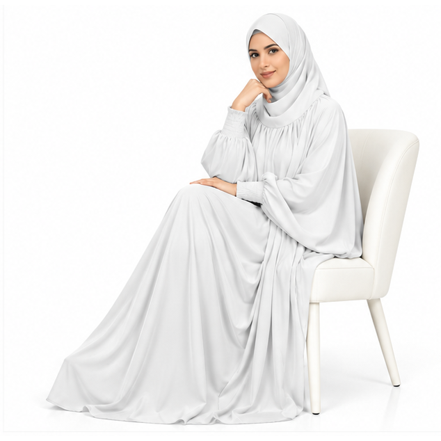 Elegant White Loose Fit Women's Jilbab-3