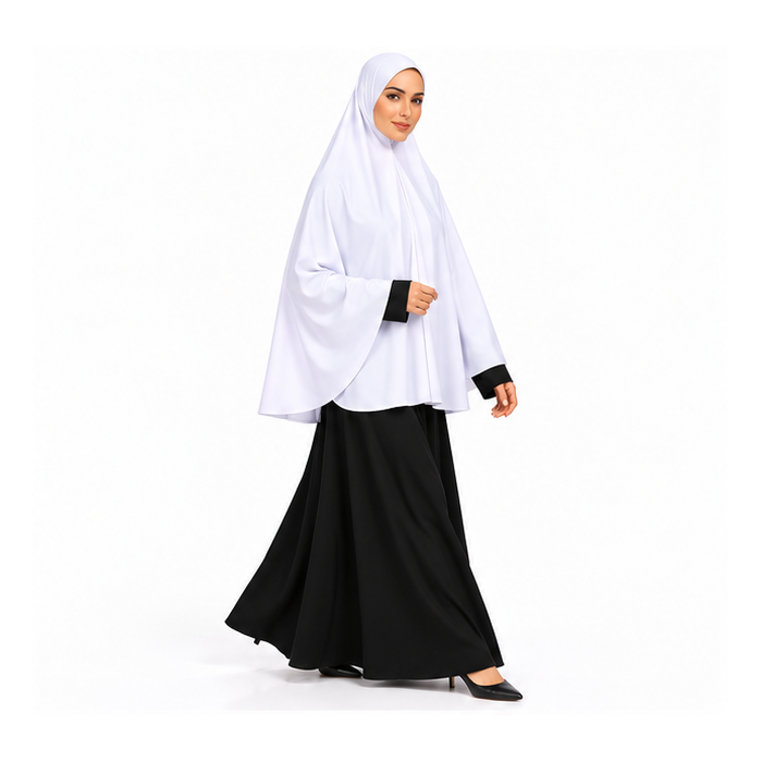 Elegant White Women's Flowing Prayer Khimar-2