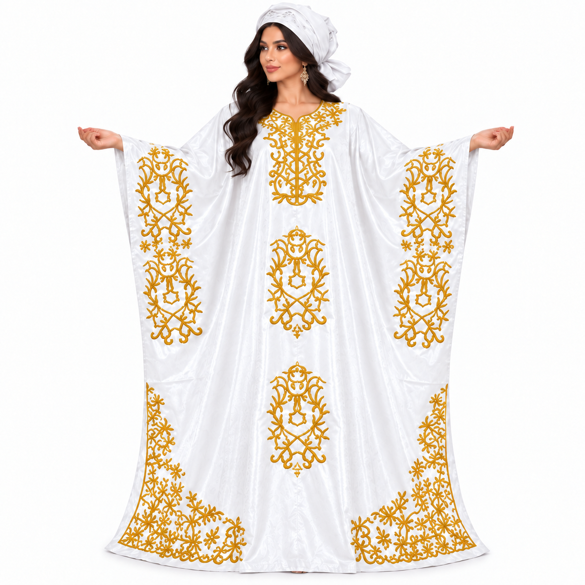 White Gold Embroidered Luxury Kaftan-1