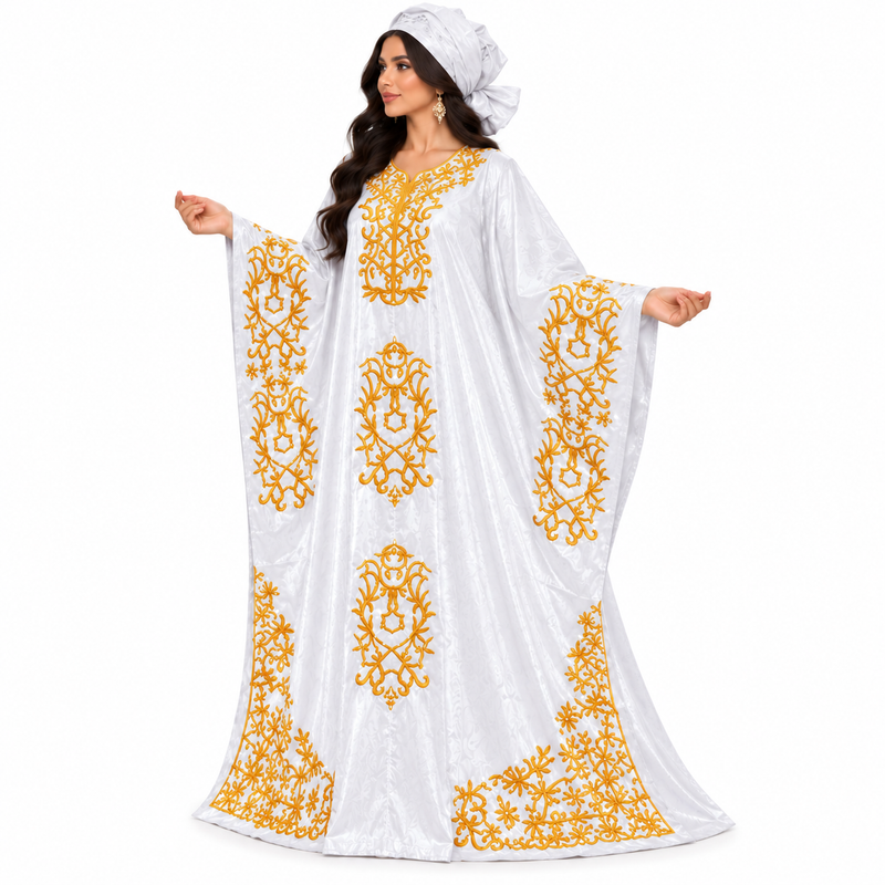 White Gold Embroidered Luxury Kaftan-4
