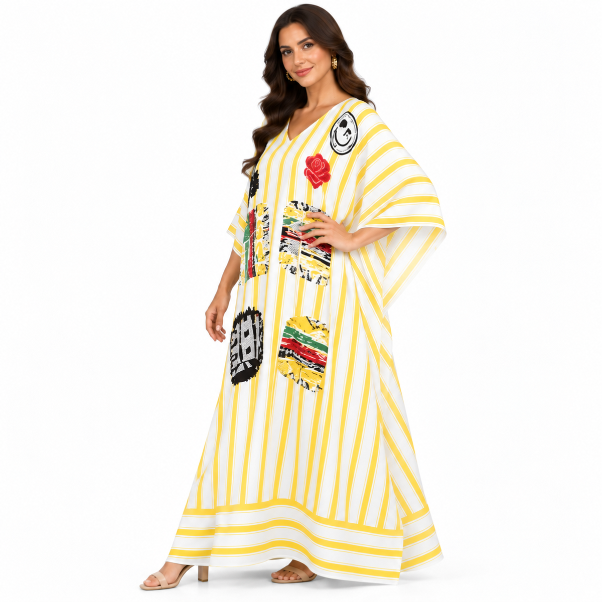Yellow White Striped Artistic Women’s Kaftan-3