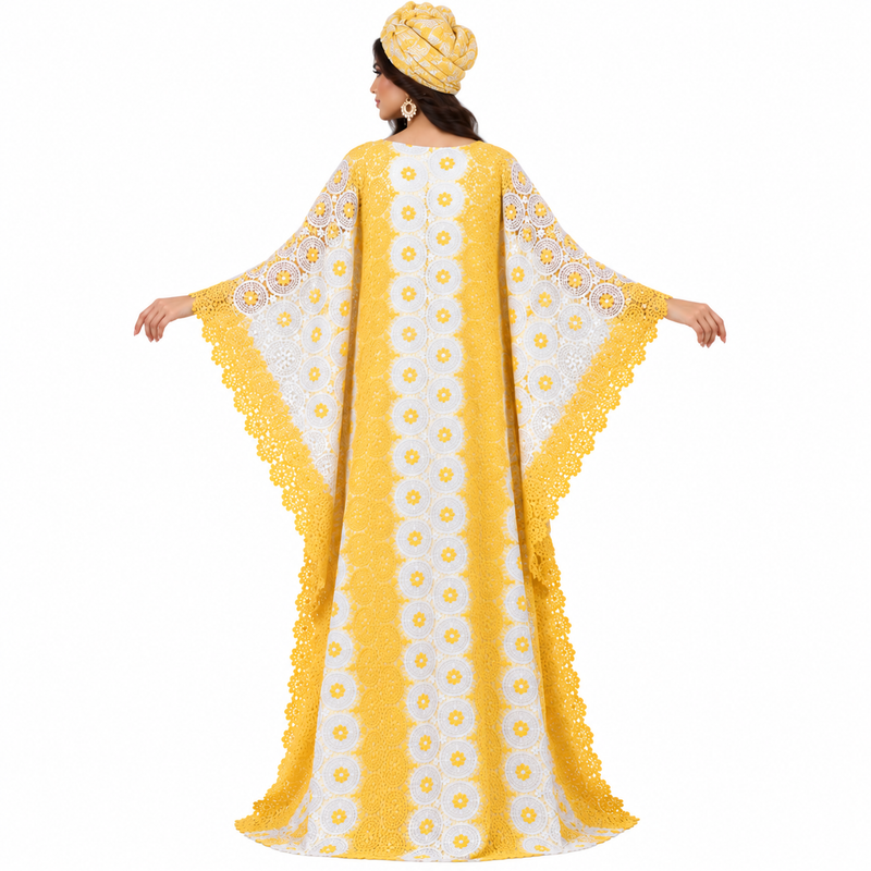 Golden Yellow White Lace Kaftan Dress-4
