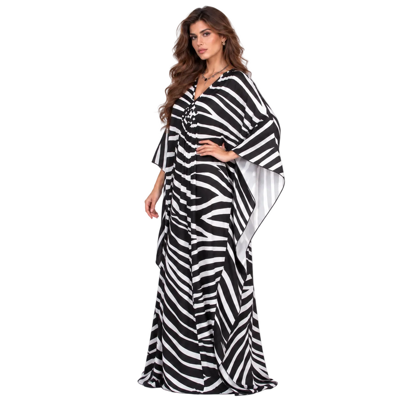 Elegant Black White Zebra Kaftan Dress-3