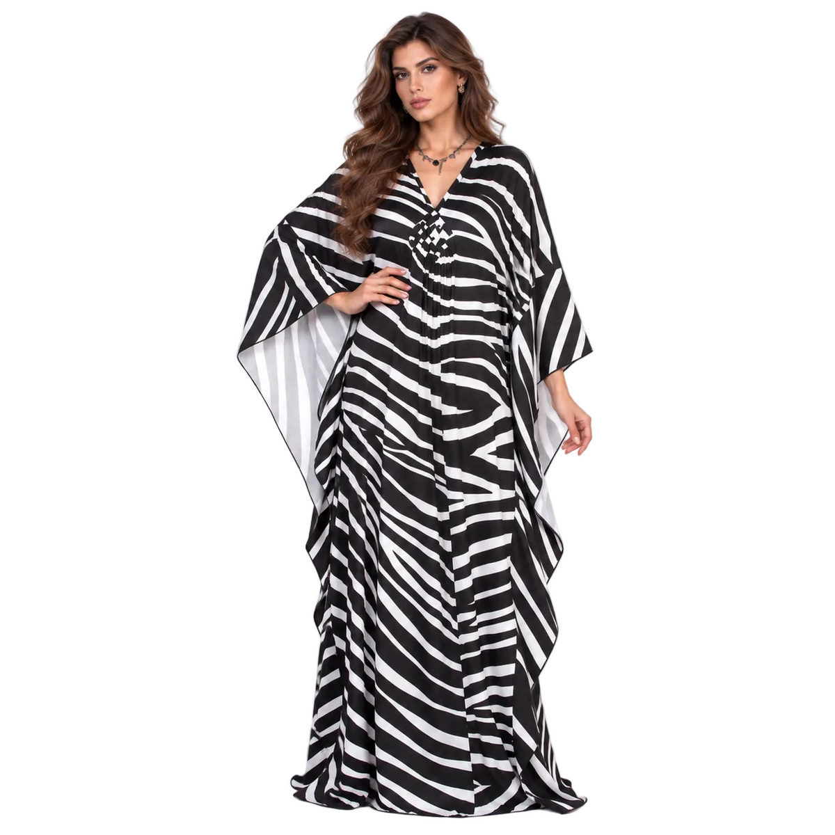 Elegant Black White Zebra Kaftan Dress-1