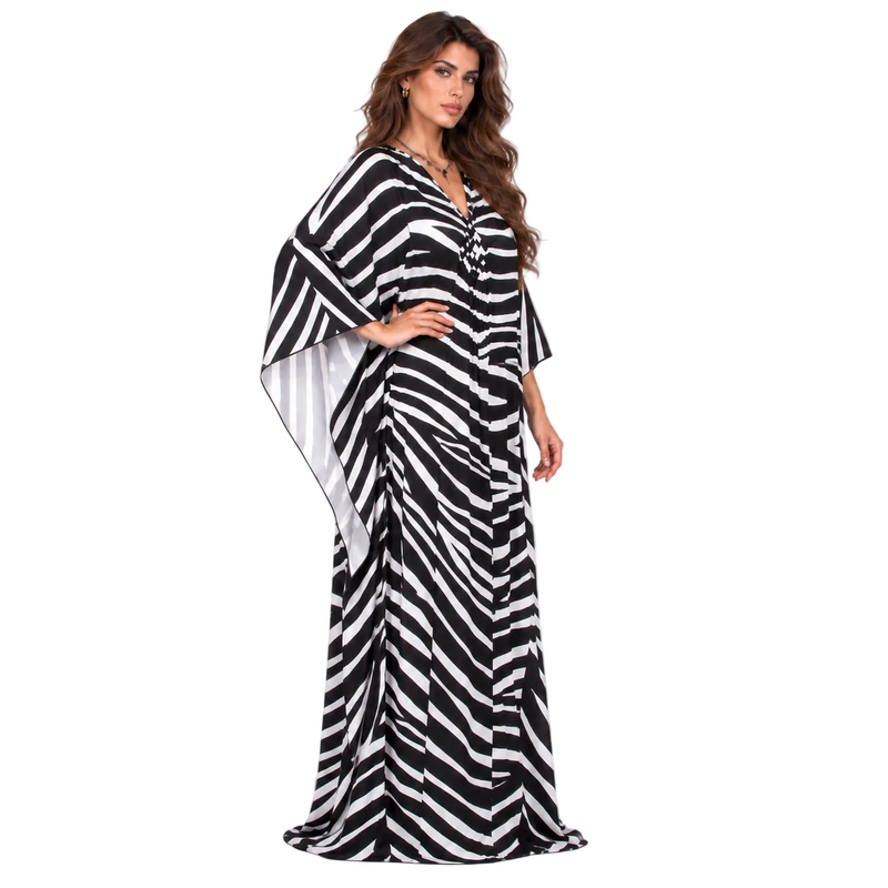 Elegant Black White Zebra Kaftan Dress-2
