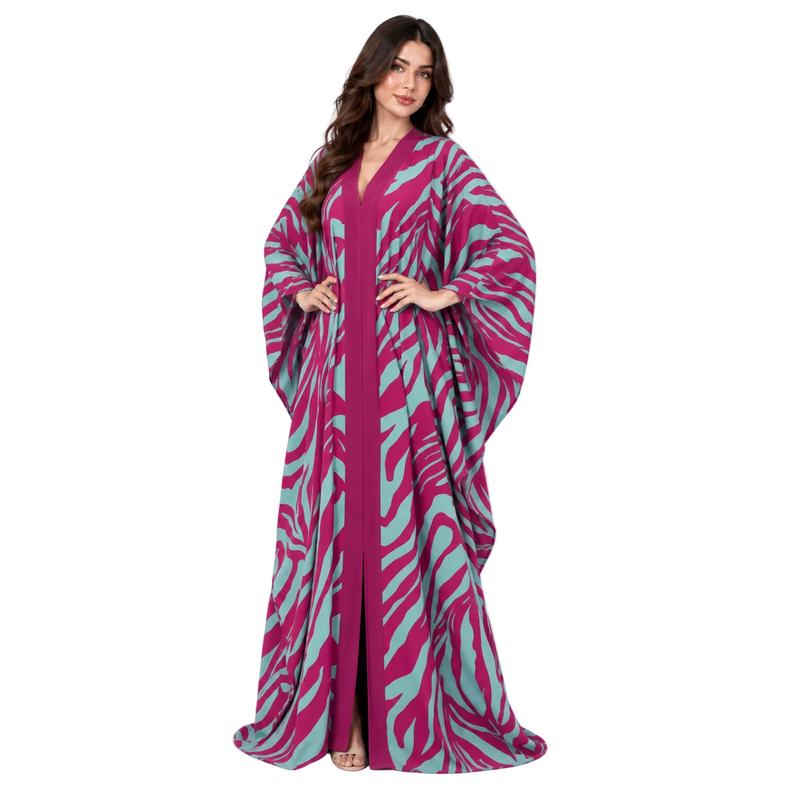 Magenta Turquoise Zebra Print Luxury Kaftan-2