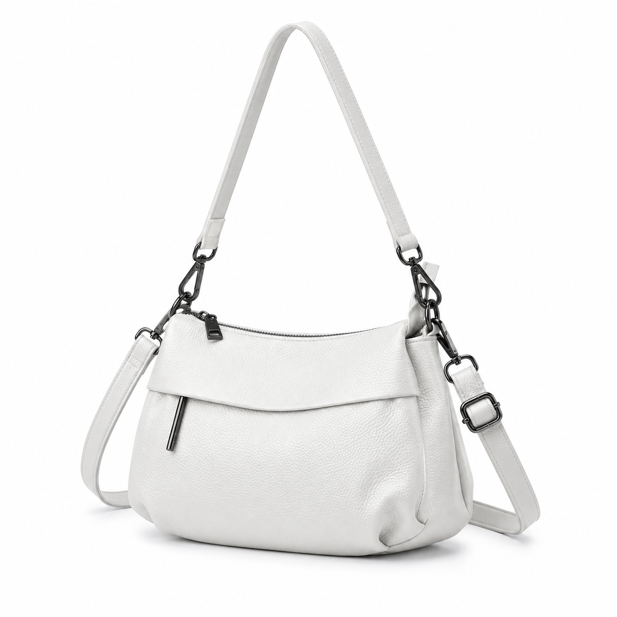 White Textured Shoulder Bag With Crossbody-4