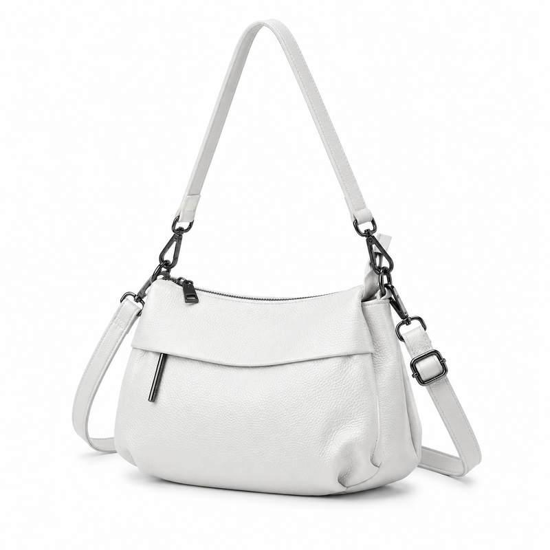 White Textured Shoulder Bag With Crossbody-4