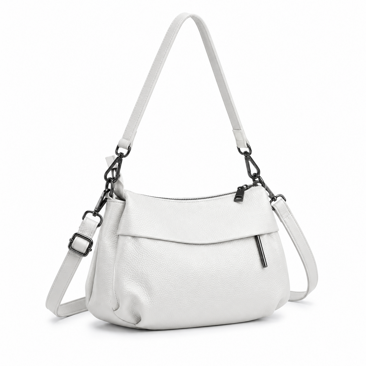 White Textured Shoulder Bag With Crossbody-1