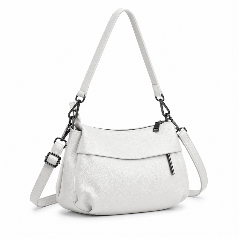 White Textured Shoulder Bag With Crossbody-1