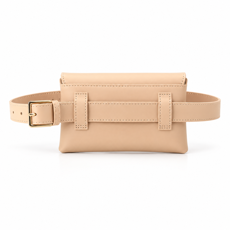 Beige Envelope Waist Bag With Belt-2