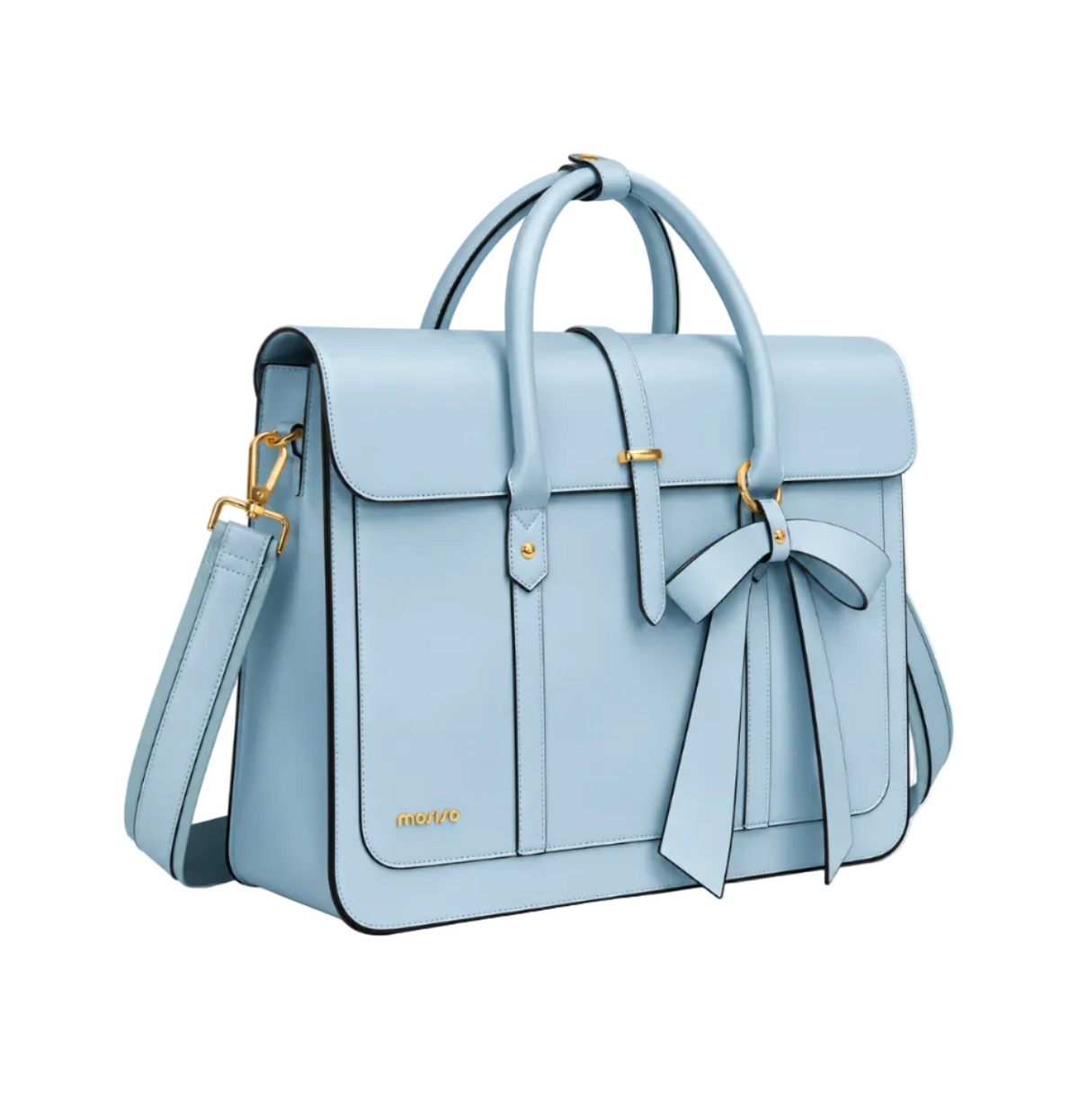 Powder Blue Bow Leather Laptop Bag-1