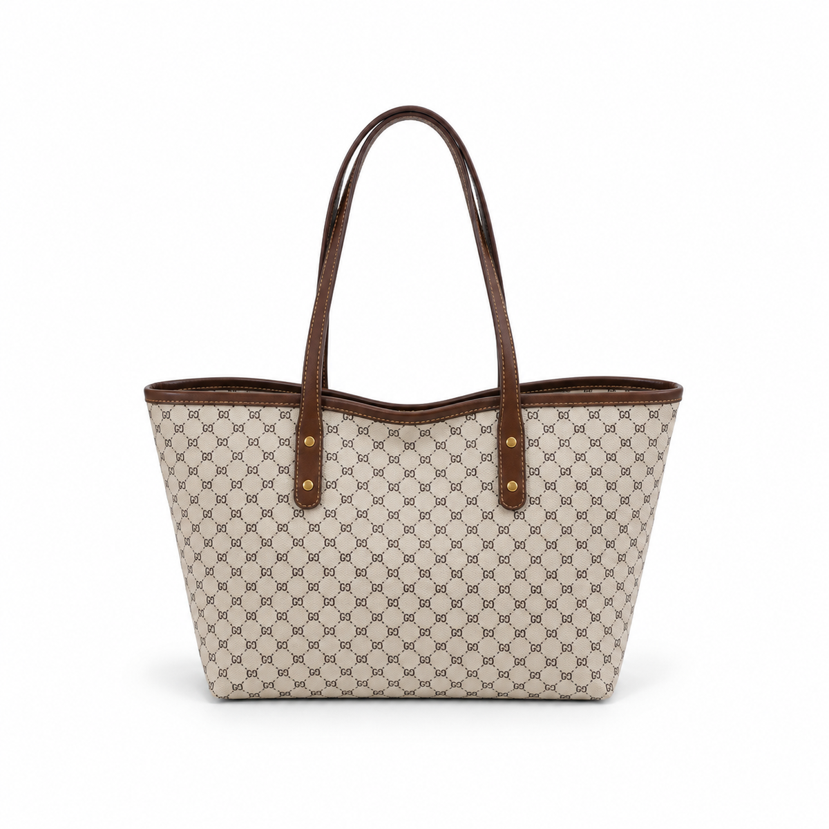 Khaki Monogram Brown Strap Tote Bag-4