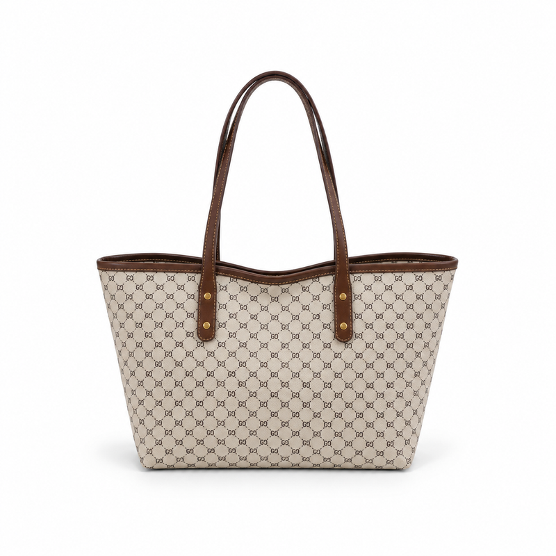 Khaki Monogram Brown Strap Tote Bag-4