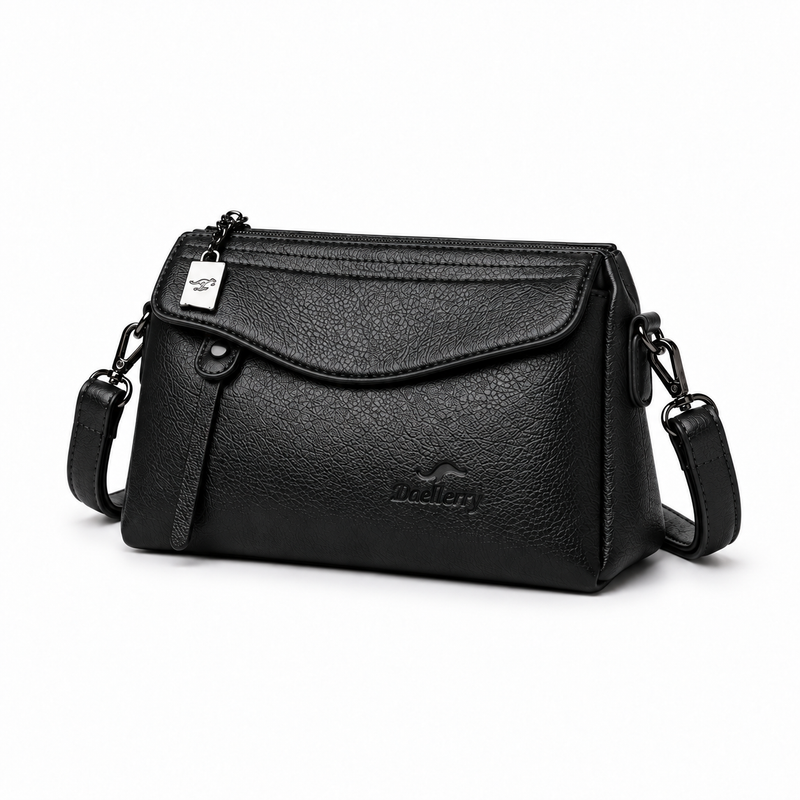 Black Textured Leather Crossbody Shoulder Bag-3